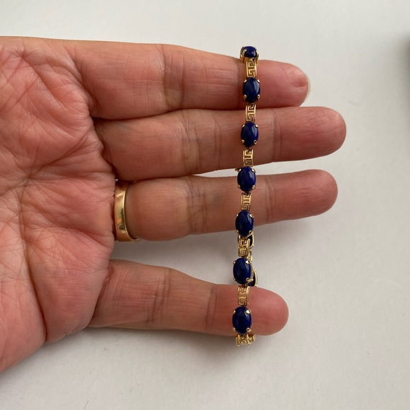 14K Lapis Lazuli Greek Tennis Bracelet - Picture 10 of 16